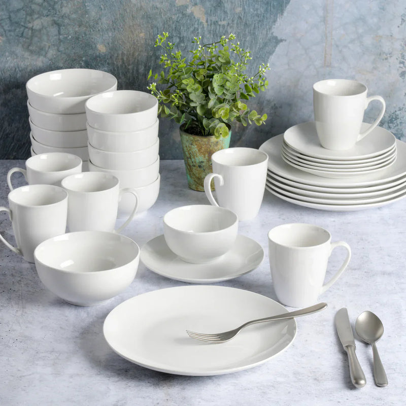 Gibson Home Ogalla 30pc Dinnerware Set - Coupe Shape - White - Fine Ceramic - Gift Box