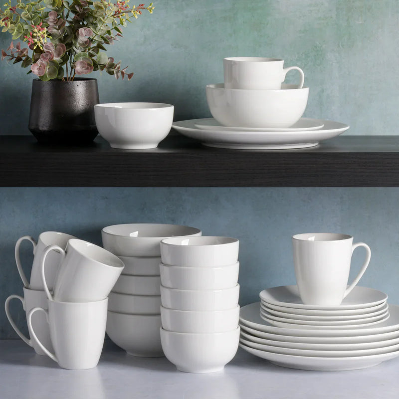 Gibson Home Ogalla 30pc Dinnerware Set - Coupe Shape - White - Fine Ceramic - Gift Box