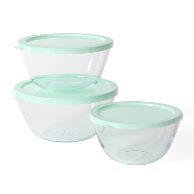 Martha Stewart Summersol 6pc Borosilicate Glass Mixing Bowls w/ PP Lids - Martha Blue - Round - Gift Box