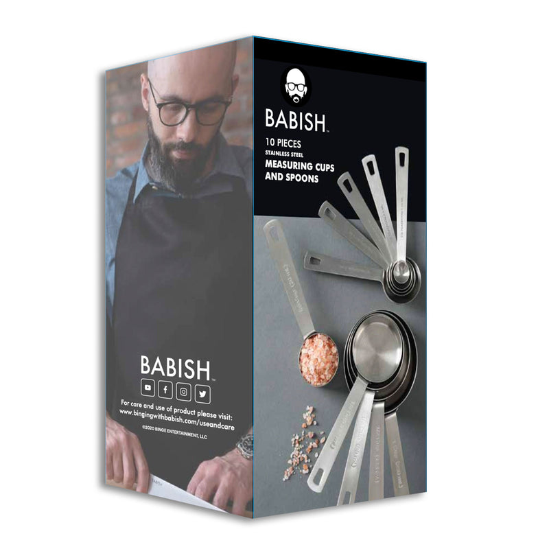 Babish 10pc Stainless Steel Measuring Cups & Spoons Set - Matte Brushed Int. -GBX w/ Remailer