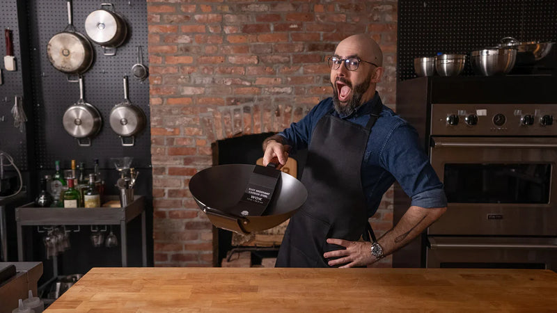 Babish 14" Rust Resistant Carbon Steel Wok - Wood Handle - Gift Box w/ Remailer