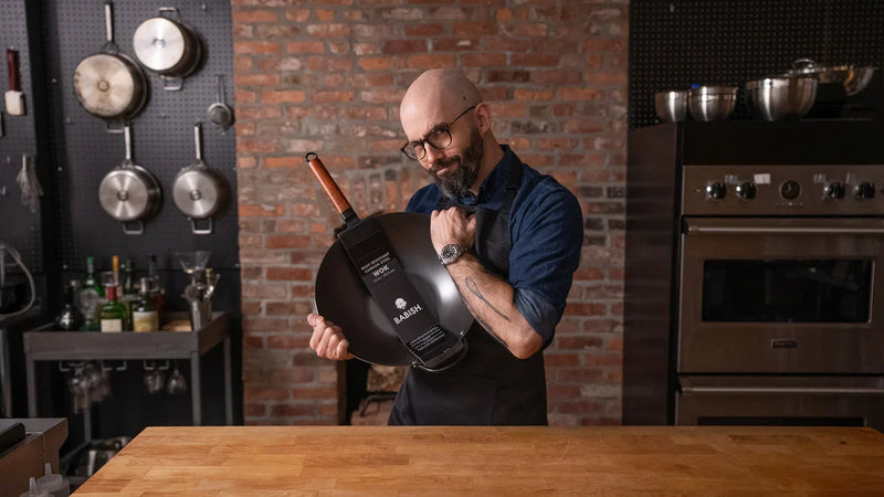 Babish 14" Rust Resistant Carbon Steel Wok - Wood Handle - Gift Box w/ Remailer