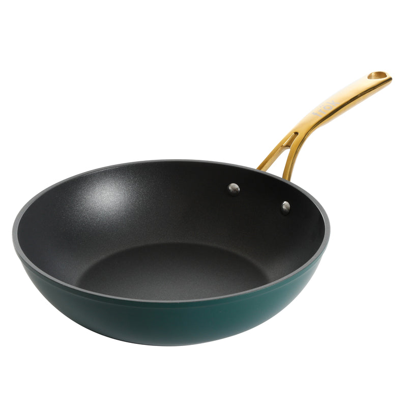 Frok 11" Aluminum Frok (Fry Pan / Wok Hybrid) w/ Glass Lid - Platinum SR Non-Stick - Matte Exterior - Stainless Steel Handle - Colored Remailer