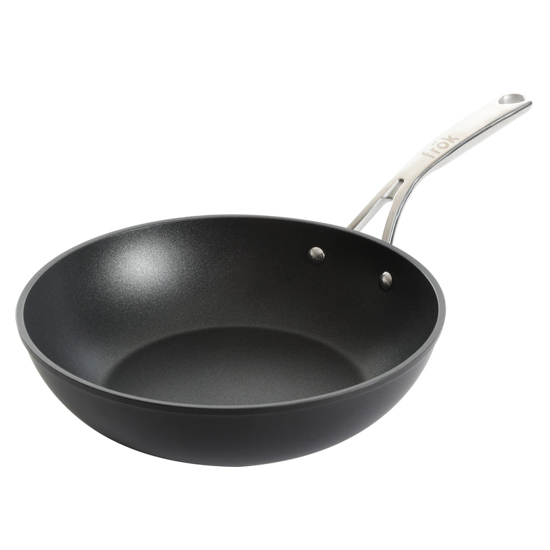 Frok 11" Aluminum Frok (Fry Pan / Wok Hybrid) w/ Glass Lid - Platinum SR Non-Stick - Matte Exterior - Stainless Steel Handle - Colored Remailer