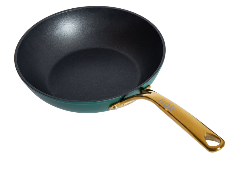 Frok 11" Aluminum Frok (Fry Pan / Wok Hybrid) w/ Glass Lid - Platinum SR Non-Stick - Matte Exterior - Stainless Steel Handle - Colored Remailer