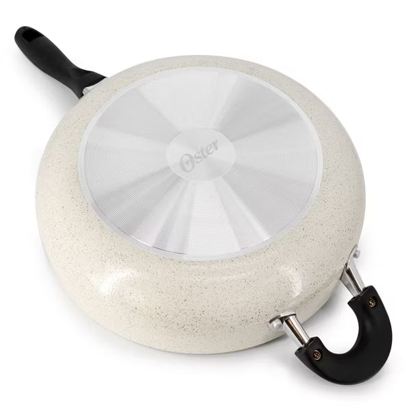 Oster Clairborne 5qt Aluminum Sauté Pan w/ Lid and Helper Handle - Linen - Nonstick Interior & Hammered Exterior - Bakelite Handle - Color Label