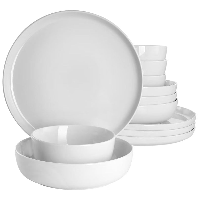 Gibson Home Avisala 12pc Double Bowl Dinnerware Set - Solid Color (White) - Fine Ceramic - Gift Box