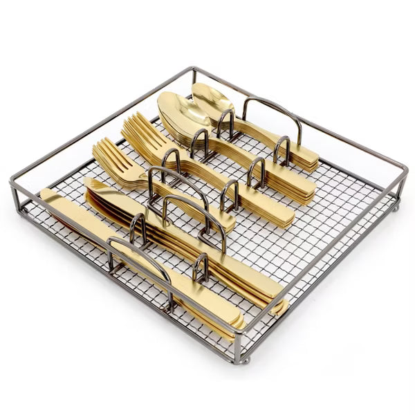 Gibson Home Abbeville 4pc Flatware Set w/ Black Wire Caddy - Service for 8 - Gold PVD - Stainless Steel - Half Box + Pet