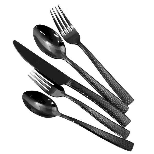 Gibson Elite Stonehenge 20pc Stainless Steel Flatware Set - Hammered Handle - Gift Box Black