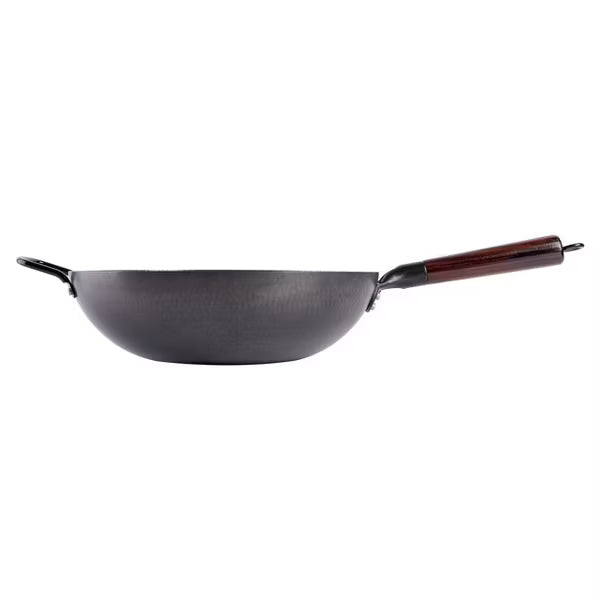 Gibson Home Stargaze Hammered 13" Rust Resistant Carbon Steel Wok - Black - Hammered Exterior - Wood/CS Handle - Color Sleeve