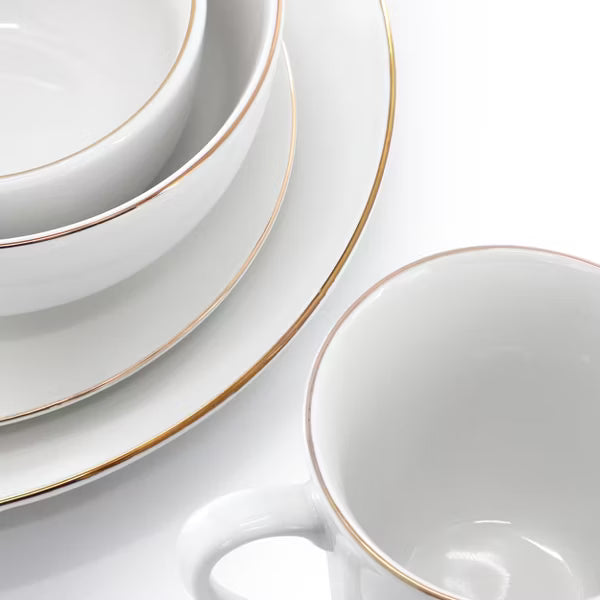 Gibson Home Ogalla - 30 pc Dinnerware Set - Gold Banded - 1.5 mm Band- Decorated - Fine Ceramic - Gift Box
