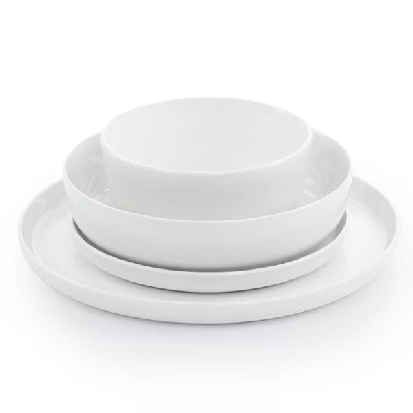 Gibson Home White Deco 16pc Double Bowl Dinnerware Set - White - Fine Ceramic - Gift Box