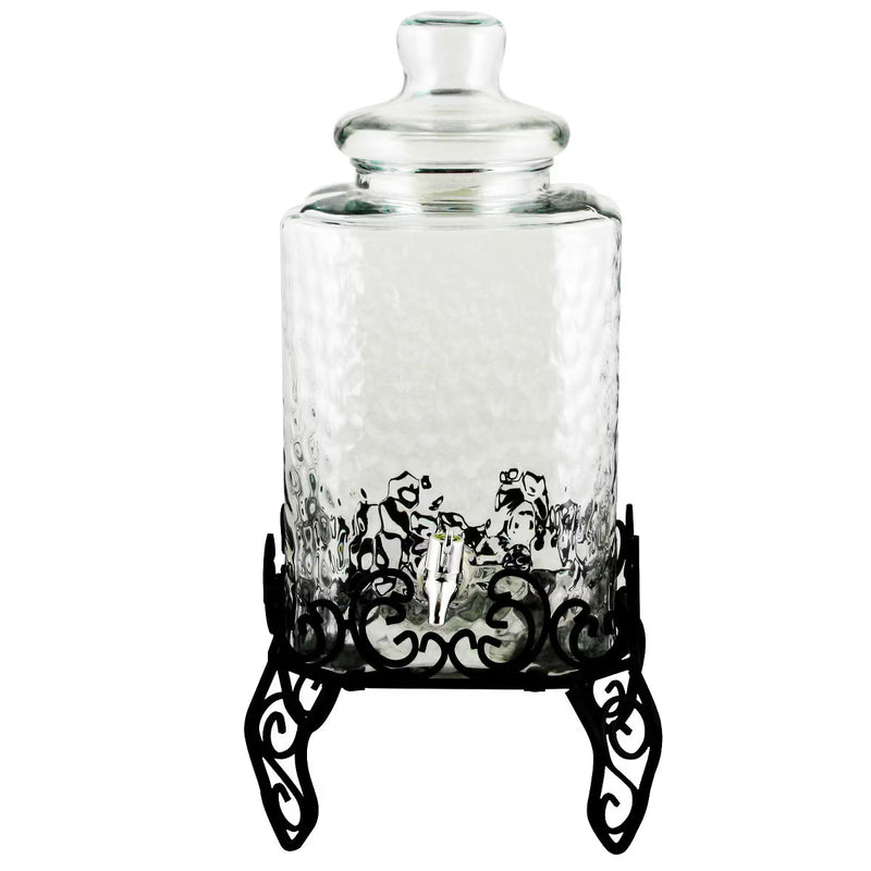 Gibson Home Moreauville 2.25 Gallon Glass Beverage Dispenser w/ Wire Stand - Square - Gift Box