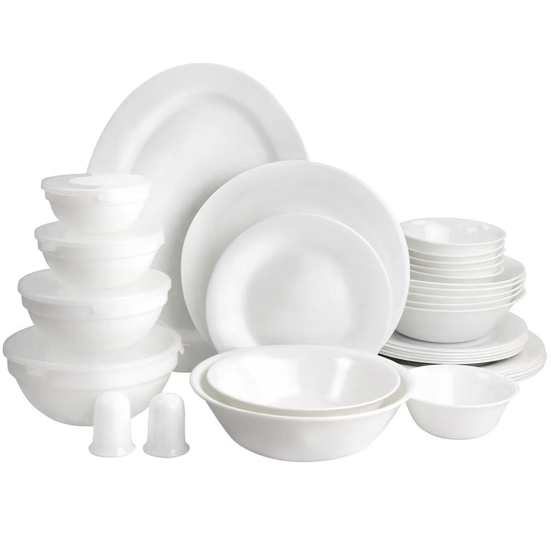 Gibson Home Ultra White Shadow 36pc Dinnerware Combo Set - Service for 6 - White - Opal Tempered Glass - Gift Box