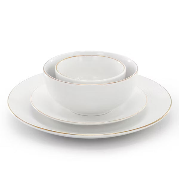 Gibson Home Ogalla - 30 pc Dinnerware Set - Gold Banded - 1.5 mm Band- Decorated - Fine Ceramic - Gift Box