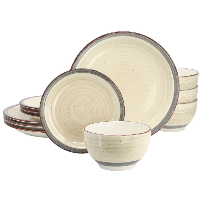 Gibson Home Holcomb 12pc Dinnerware Set - Hand Painted - Durastone - Gift Box