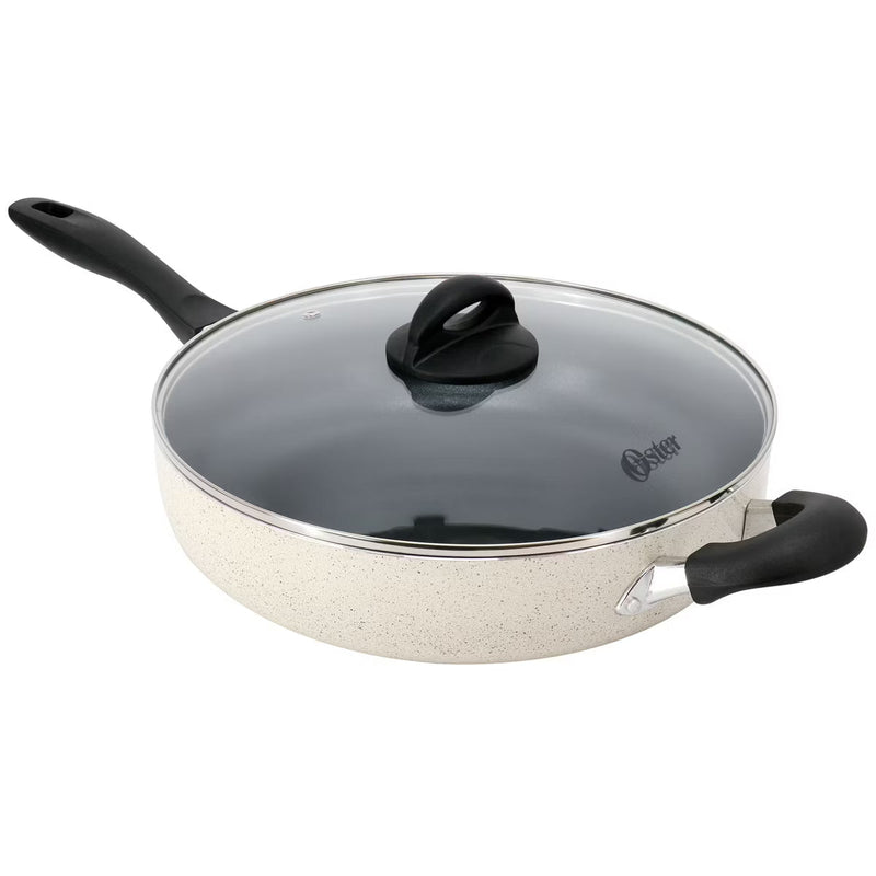 Oster Clairborne 5qt Aluminum Sauté Pan w/ Lid and Helper Handle - Linen - Nonstick Interior & Hammered Exterior - Bakelite Handle - Color Label