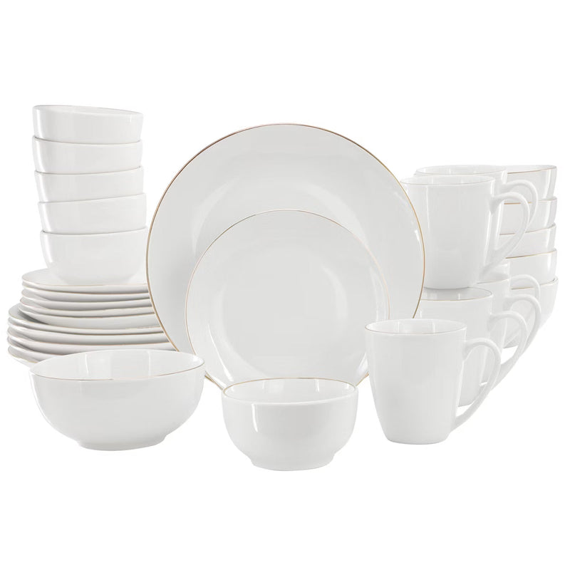 Gibson Home Ogalla - 30 pc Dinnerware Set - Gold Banded - 1.5 mm Band- Decorated - Fine Ceramic - Gift Box