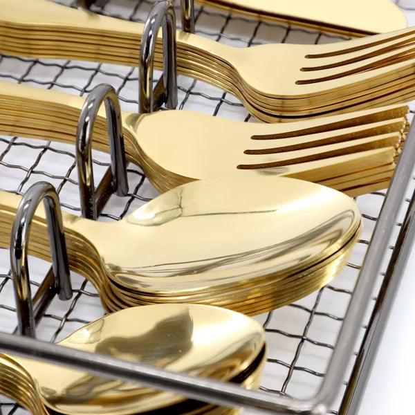 Gibson Home Abbeville 4pc Flatware Set w/ Black Wire Caddy - Service for 8 - Gold PVD - Stainless Steel - Half Box + Pet