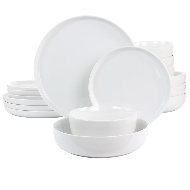 Gibson Home White Deco 16pc Double Bowl Dinnerware Set - White - Fine Ceramic - Gift Box