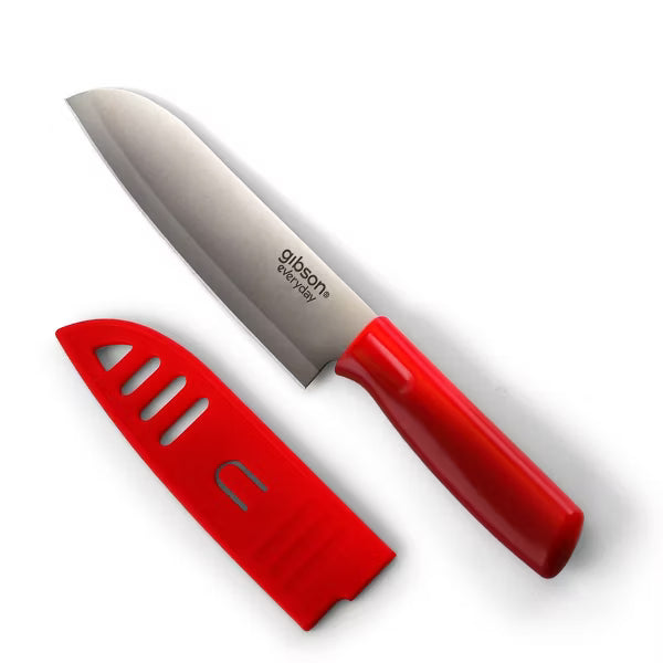 Gibson Home Grantville 6" Stainless Steel Santoku Knife w/ Sheath - 4 Assorted Colors - PVC Tube