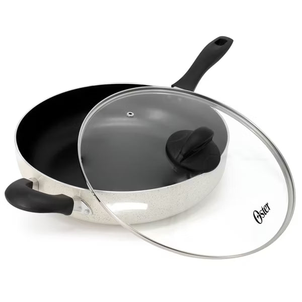 Oster Clairborne 5qt Aluminum Sauté Pan w/ Lid and Helper Handle - Linen - Nonstick Interior & Hammered Exterior - Bakelite Handle - Color Label