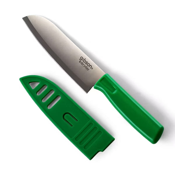 Gibson Home Grantville 6" Stainless Steel Santoku Knife w/ Sheath - 4 Assorted Colors - PVC Tube