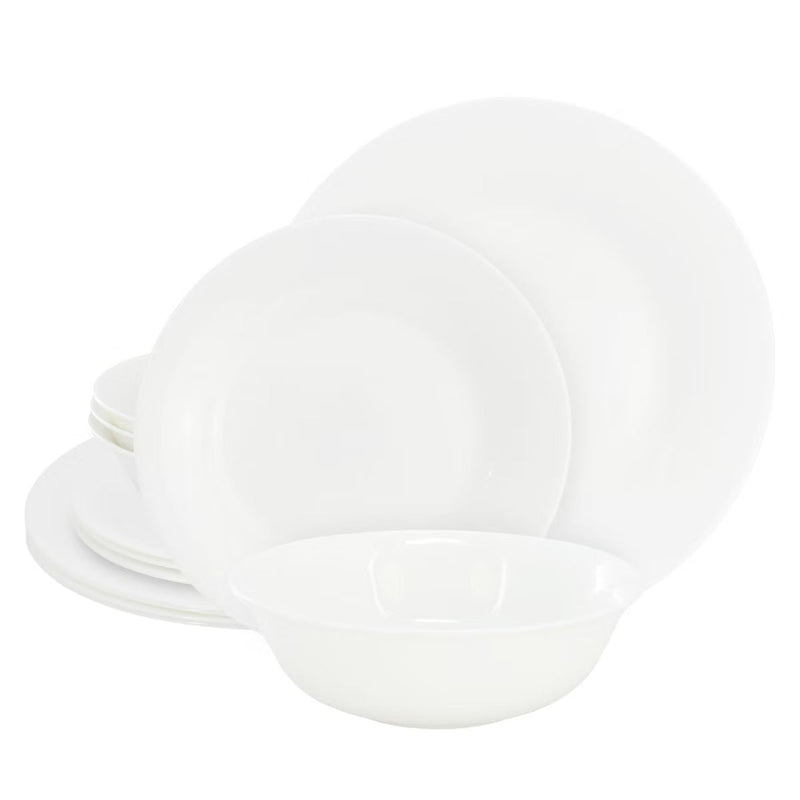 Gibson Home White Shadow 12pc Opal Glass Dinnerware Set - White - Gift Box