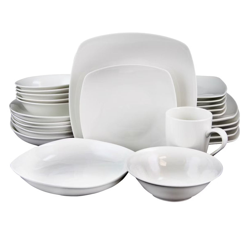Gibson Home Hagen 30pc Dinnerware Set - Service for 6 - White - Square - Fine Ceramic - Gift Box
