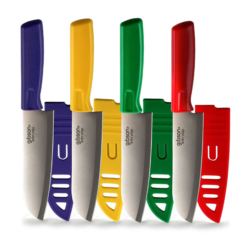 Gibson Home Grantville 6" Stainless Steel Santoku Knife w/ Sheath - 4 Assorted Colors - PVC Tube