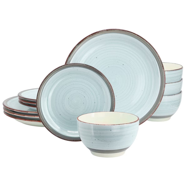 Gibson Home Holcomb 12pc Dinnerware Set - Hand Painted - Durastone - Gift Box
