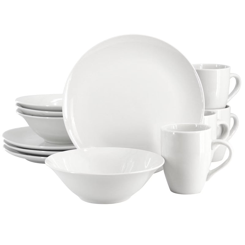 Gibson Home Wintercap 12pc Dinnerware Set - White - Coupe Shape - Fine Ceramic - Gift Box