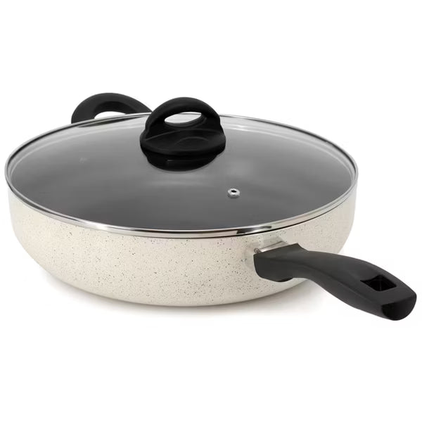 Oster Clairborne 5qt Aluminum Sauté Pan w/ Lid and Helper Handle - Linen - Nonstick Interior & Hammered Exterior - Bakelite Handle - Color Label