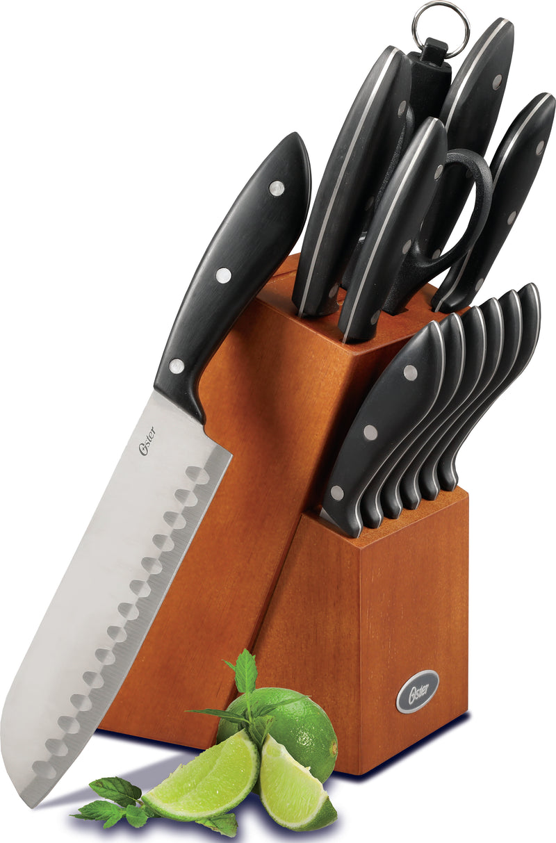 Oster Huxford 14pc Stainless Steel Cutlery Set w/ Hardwood Block - Bakelite Handle - Gift Box