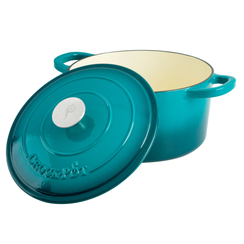 Crock-Pot Artisan 5qt Enamel Cast Iron Dutch Oven w/ Lid - Round - Gift Box - Teal Ombre / Sunset Orange / Sapphire Blue