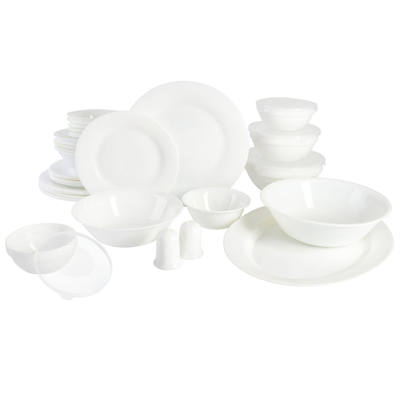 Gibson Home Ultra White Shadow 36pc Dinnerware Combo Set - Service for 6 - White - Opal Tempered Glass - Gift Box