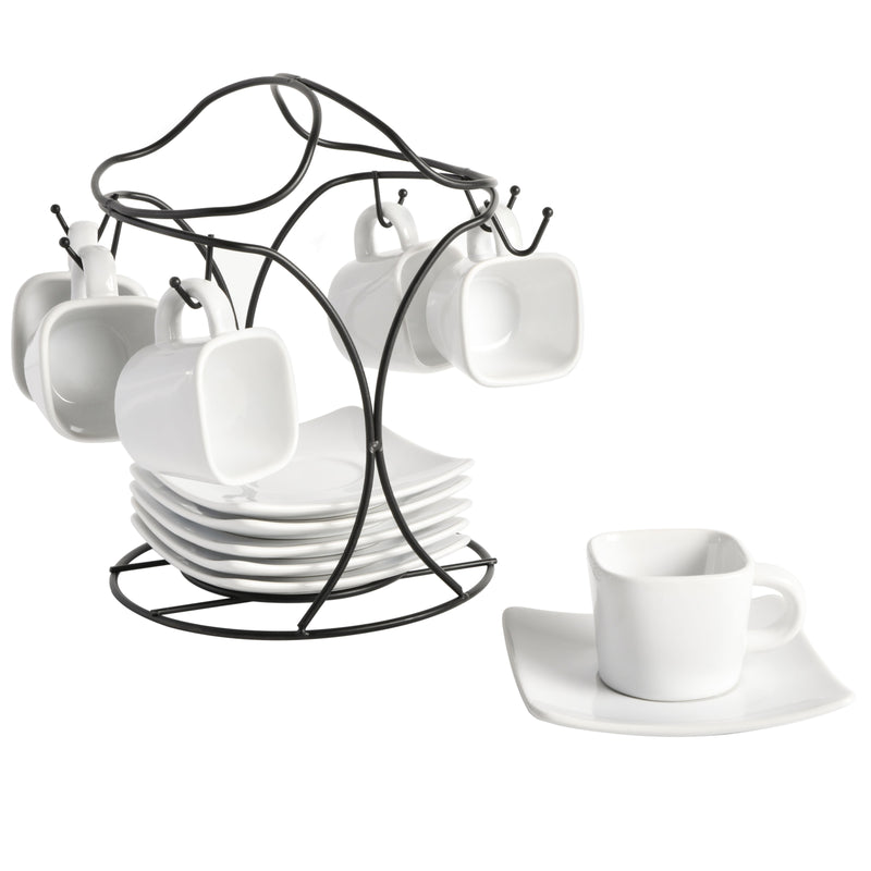 Gibson Elite Gracious Dining 3.25oz Espresso & Saucer Set w/ Metal Stand - White - Stoneware - Gift Box