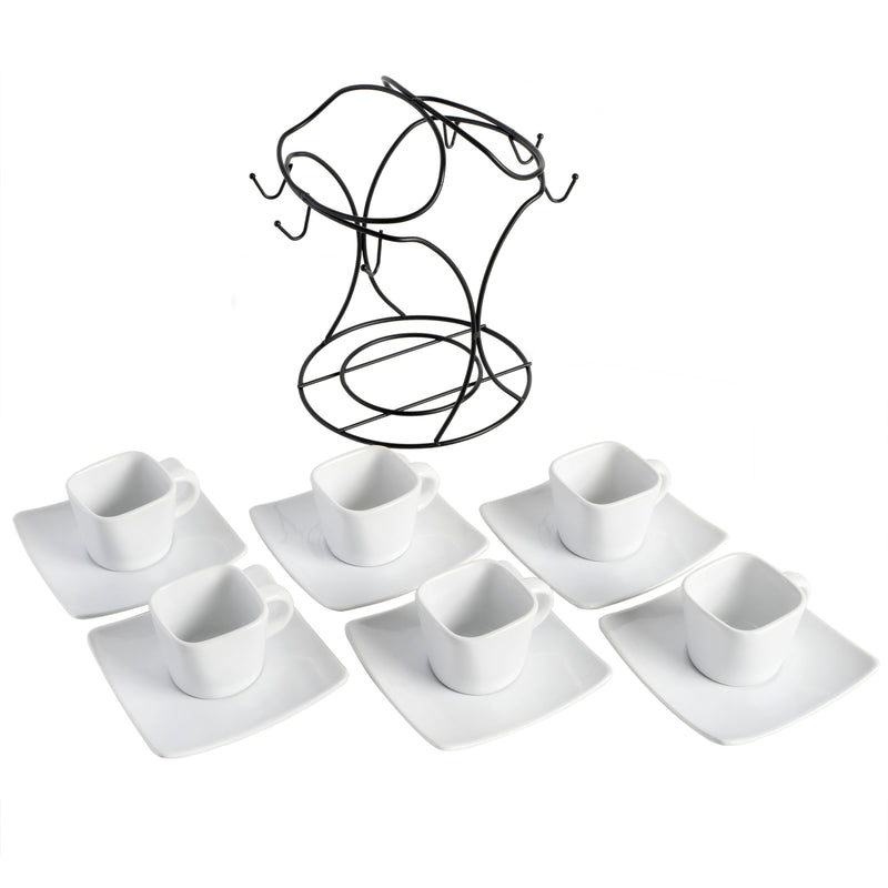 Gibson Elite Gracious Dining 3.25oz Espresso & Saucer Set w/ Metal Stand - White - Stoneware - Gift Box