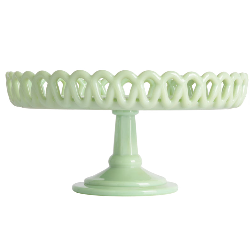Martha Stewart Highbrook 8.5" x 4.25" Jadeite Glass Cake Stand - Green - Handmade - Gift Box