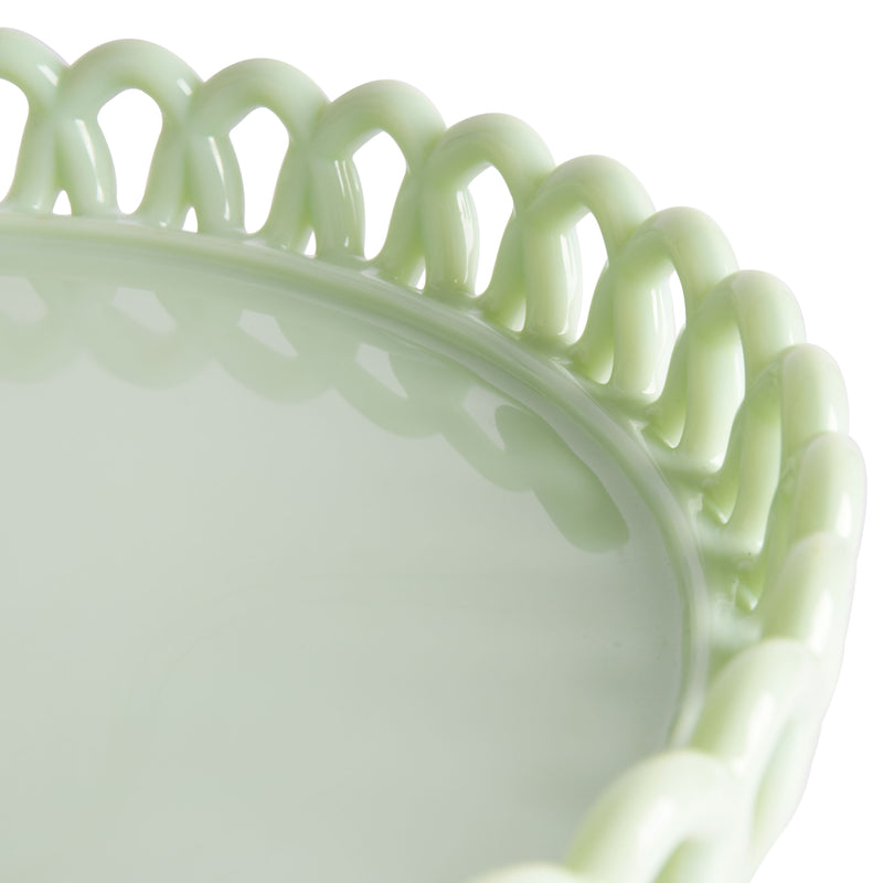 Martha Stewart Highbrook 8.5" x 4.25" Jadeite Glass Cake Stand - Green - Handmade - Gift Box