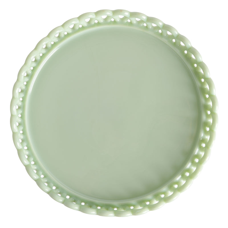 Martha Stewart Highbrook 8.5" x 4.25" Jadeite Glass Cake Stand - Green - Handmade - Gift Box
