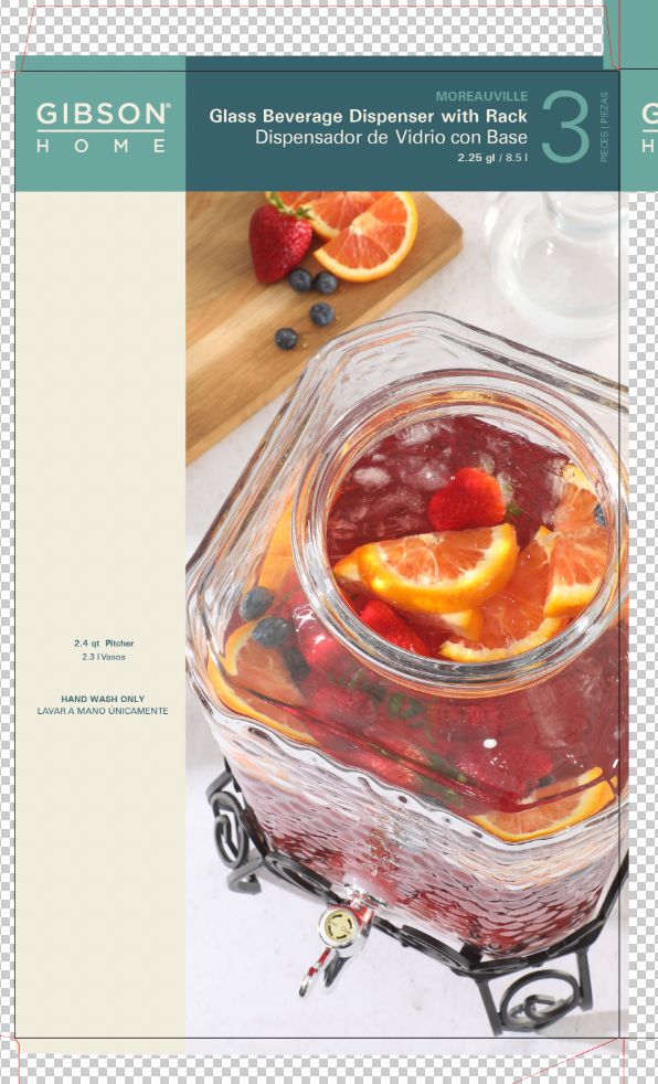 Gibson Home Moreauville 2.25 Gallon Glass Beverage Dispenser w/ Wire Stand - Square - Gift Box