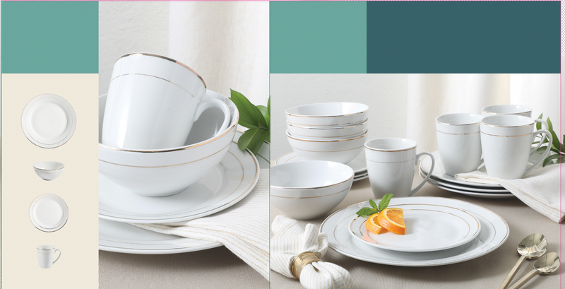 Gibson Home Palladine 16pc Dinnerware Set - Double Gold Banded - 1 mm Inner & 2 mm Outer Banded - Decorated - Fine Ceramic - Gift Box