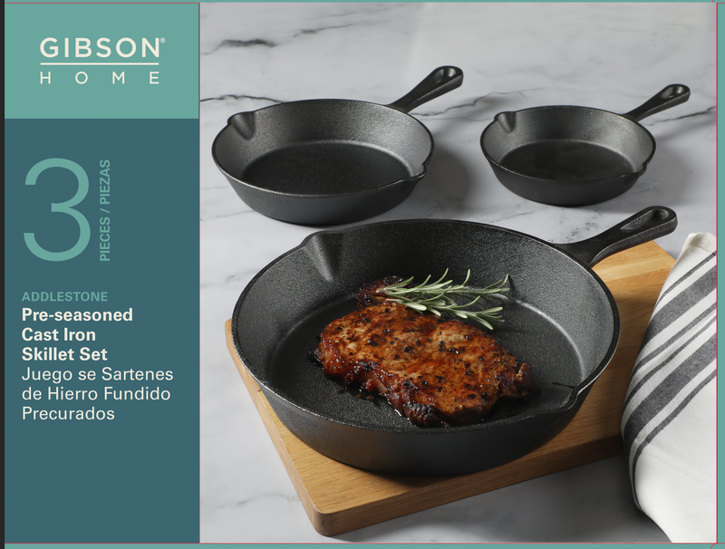 Gibson Home General Store Addlestone 3 pc Preseason Cast Iron Skillet Set - Gift Box