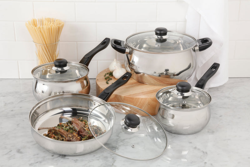 Oster Rametto 8pc Stainless Steel Cookware Set - Belly Shape - Mirror Polish - Semi Polish - Bakelite Handle - Gift Box