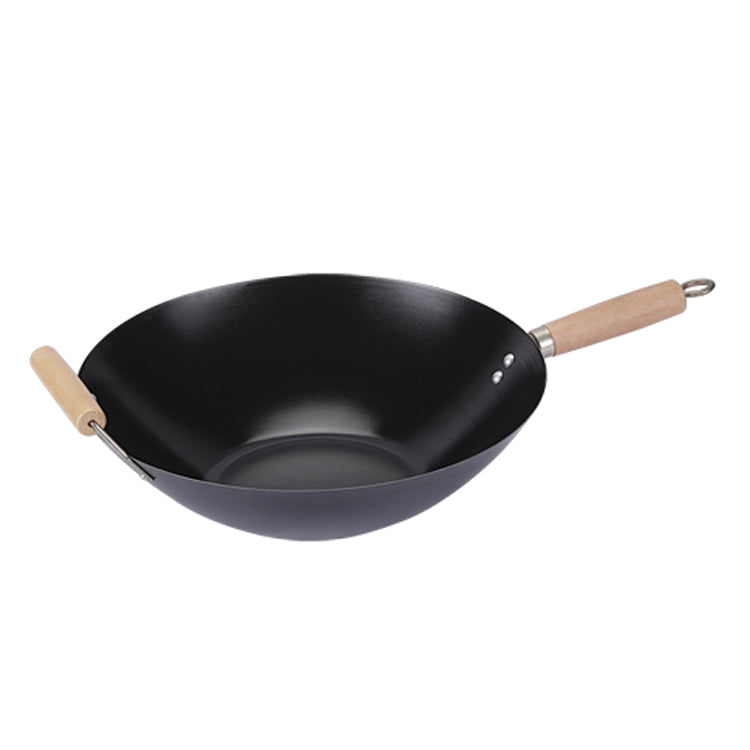 Oster Findley 13.77" Non-Stick Steel Wok - Black - Nonstick Interior - Wood Handle - Color Sleeve