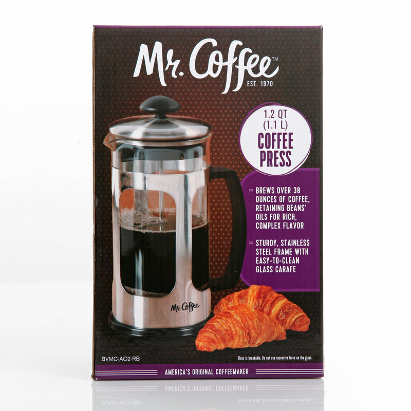 Mr. Coffee Daily Brew 30 oz Coffee Press w/ Scoop - PP Handle & Knob - SS - Glass - GBX