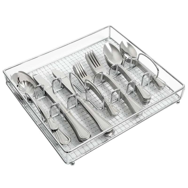 Gibson Home South Bay 65pc Stainless Steel Flatware Set w/ Wire Caddy - Service for 12 plus 4pc Hostess Set - Tumble Finish - Gift Box