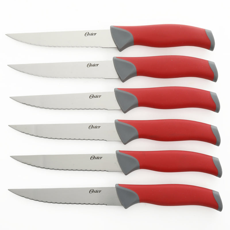 Oster Lindbergh 14pc Stainless Steel Cutlery Set w/ Color Stained Wood Block - TPR/PP Handle - Gift Box