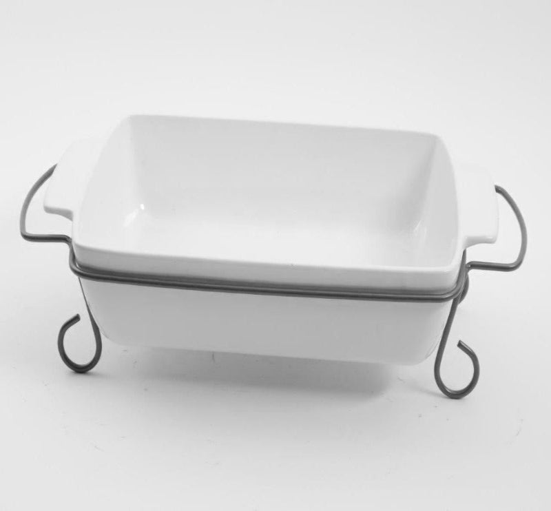 Gibson Elite Gracious Dining 15.5" Rectangular Stoneware Baker w/ Metal Rack - Gift Box